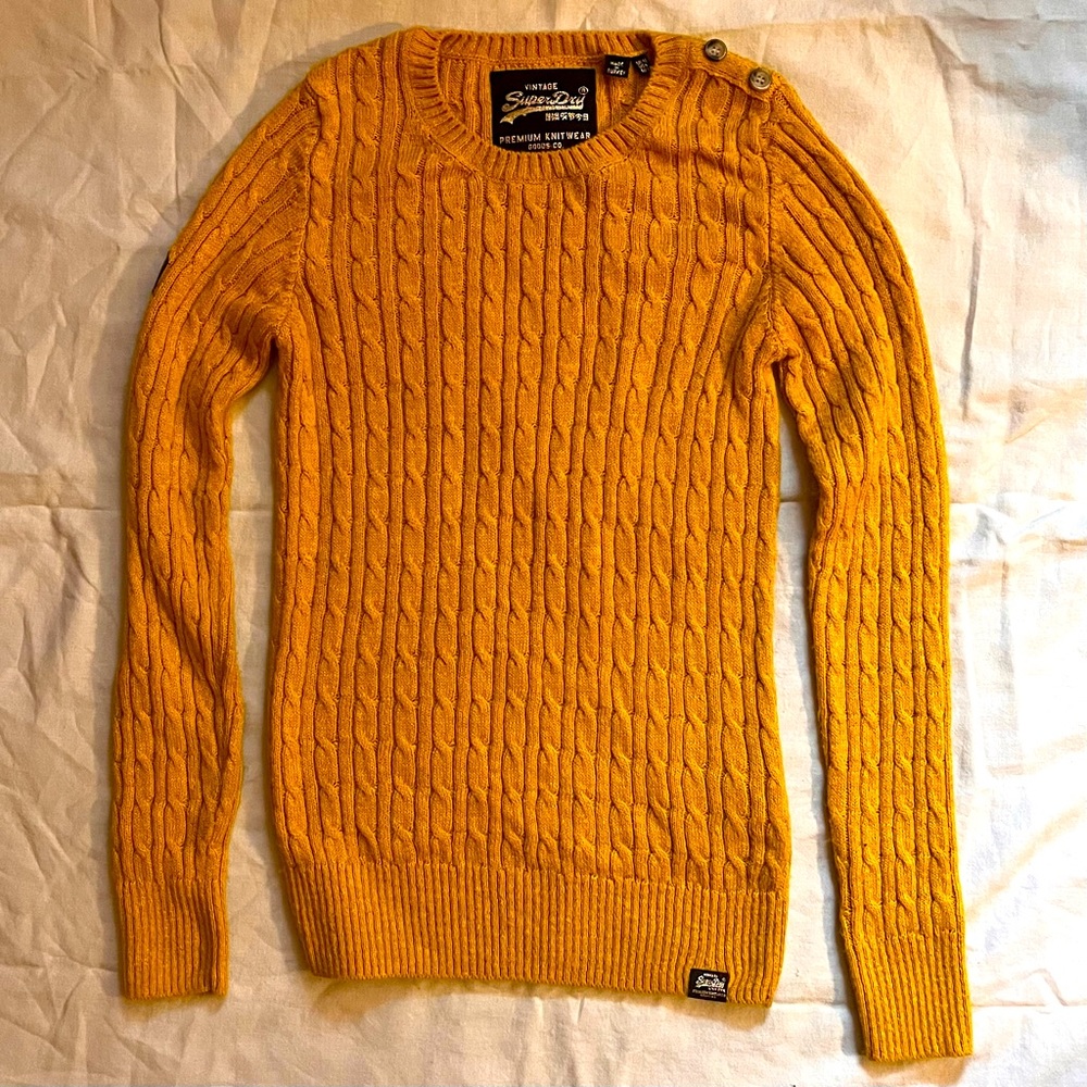 Yellow Superdry Croyde Cableknit Pullover Women’s Small
